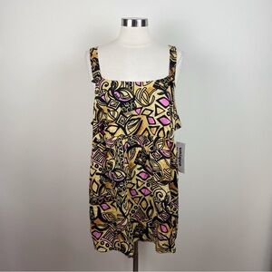 Unique Spectrum Pink Tan Black Geometric Retro Button Blouse Top New Women 22/24